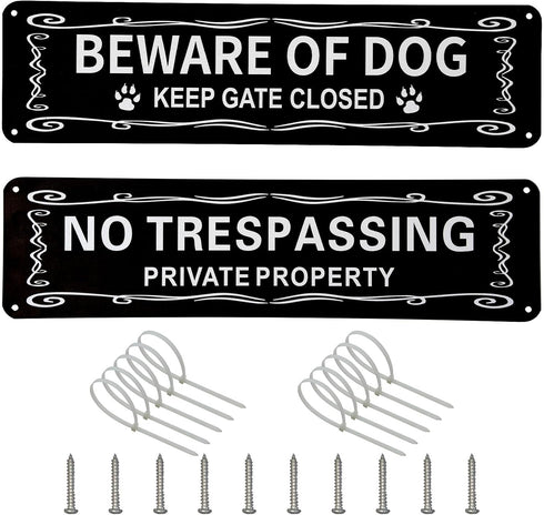 Beware of Dog Sign and Private Property No Trespassing Sign Metal Warning Sign Reflective,Fade Resistant, UV Protected for Fence and Door,Aluminum...