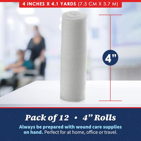 Gauze Bandage Rolls - (12 Pack) 4 in x 4.1 Yards Per Roll of Medical Grade Gauze Bandage and Stretch Bandage Wrapping for Dressing All Types of Wo...