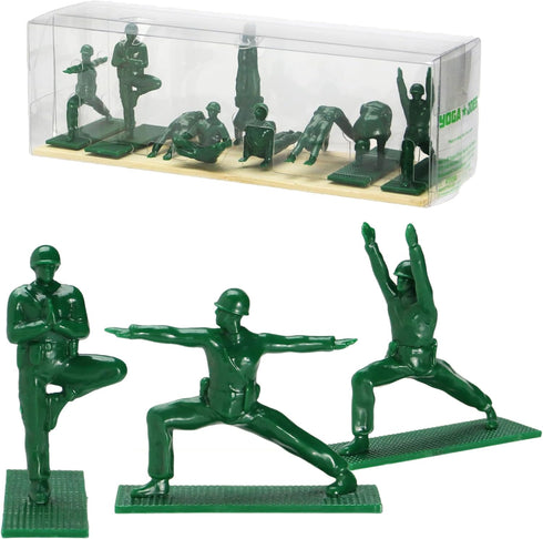 Yoga Joes Series 1 Green Toy Soldiers, Set of 9 Army Men Yoga Pose Figurines - Decor for Desk, Office, Classroom, Home, or Studio - Zen Meets GI J...