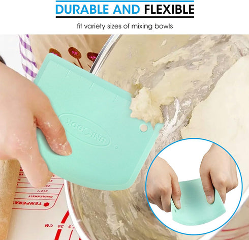 Unicook Dough Scraper, Flexible Bowl Scraper, Nonslip Bench Cutter with Measurement, Pastry Chopper, Multipurpose Kitchen Tool for Dough, Pastry, ...