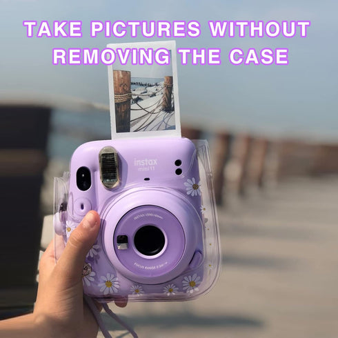 Clear Case for Fujifilm Instax Mini 12/11/9/8 Instant Camera Bag - Instax Mini 11 case with Adjustable Shoulder Straps (Transparent Daisy)(No Came...