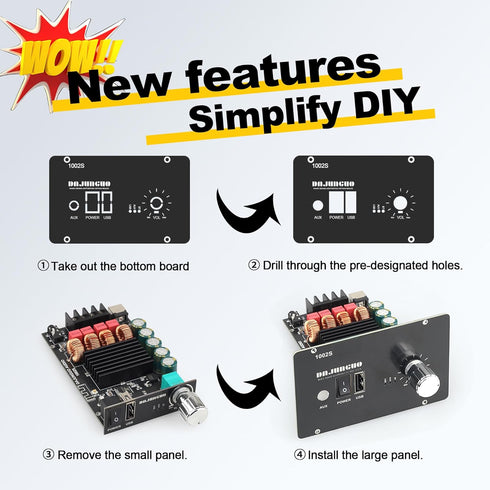 DAJUNGUO 1002S 2.0 Bluetooth Amplifier Board with Dual TPA3116D2 Chips, 100W+100W Power Output, Wide Voltage Range of 9-24V DC, Bluetooth/USB/3.5m...
