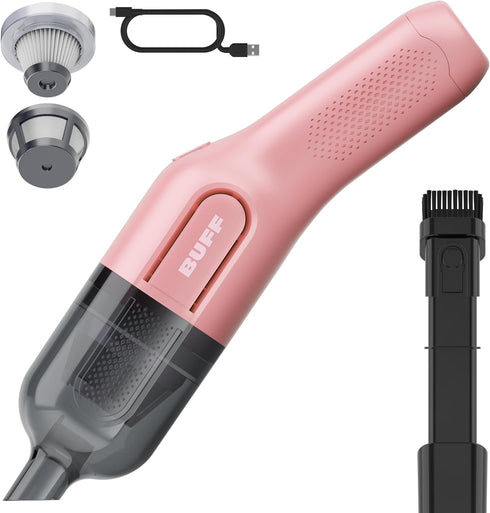 BUFF Cordless Handheld Vacuum, Rechargeable Car Vacuum Cleaner with Combo Crevice and Brush Tool Included, for Home, Office, Car, Pets - Pink...