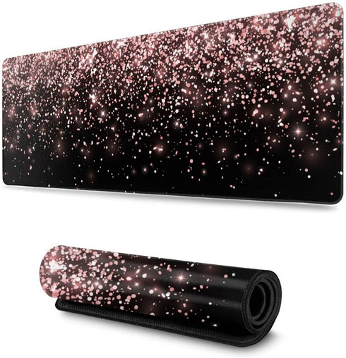 Rose Gold Glitter Black Gaming Mouse Pad Large XL Long Extended Pads Big Mousepad Keyboard Mouse Mat Desk Pad Home Office Decor Accessories for Co...