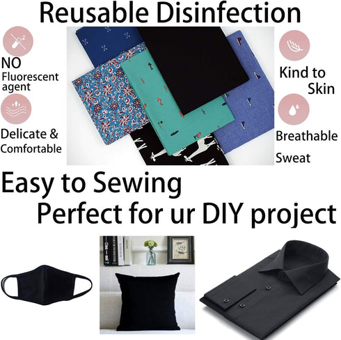 Master FAB -Black 100% Cotton Fabric by The Yard for Sewing DIY Crafting Fashion Design Washable Cloth Bundles Voile;Full Width cuttable39 x 55inc...