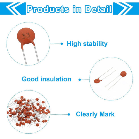 PATIKIL 0.033nf 50V Ceramic Disc Capacitor, 100 Pcs Ceramic Chip Capacitor Assortment Kit for Power Circuits Industrial Equipment,Brown Red...