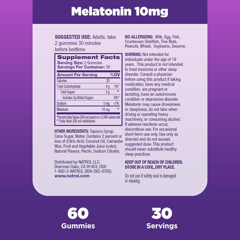 Natrol 10mg Melatonin Gummies, Sleep Support for Adults, Melatonin Supplements for Sleeping, 60 Strawberry-Flavored Gummies, 30 Day Supply...