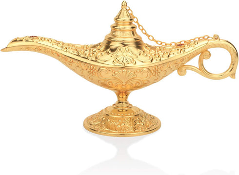 LAUYOO Classic Aladdin Magic Genie Lamp Legend Wishing Light Costume Lamp Metal Carved Arabian Props for Home Tabletop Decoration Party Birthday H...