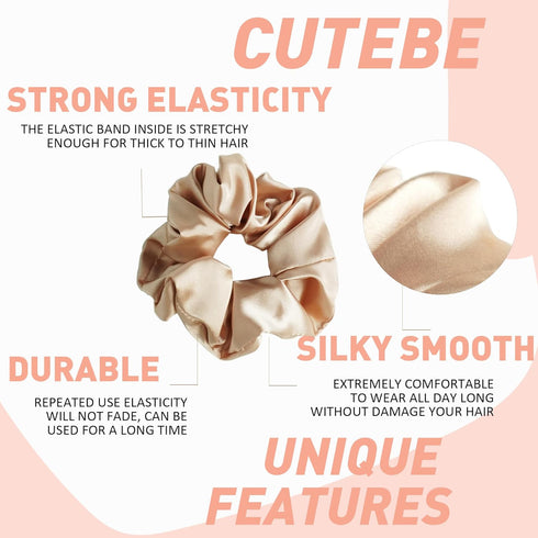 Cutebe 8 Pack Hair Ties Satin Hair Scrunchies for Women Soft Elastic Hair Ties No Damage Ponytail Holders Rubber Bands Hair Accessories Gifts for ...