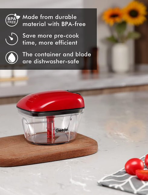 Manual Food Processor Vegetable Chopper, Geedel Pull Chopper with String, Food Chopper Vegetable Cutter for Veggies, Fruits, Salad, Onion, Nuts, H...
