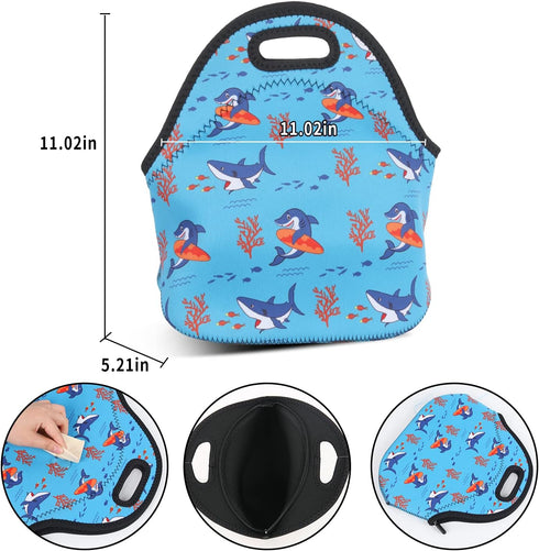 Violet Mist Neoprene Lunch Bag Washable Shark lunch HandBags Tote Reusable Thermal Insulated Lunch Bags Cooler Lighweight lunch bag for Men Work P...