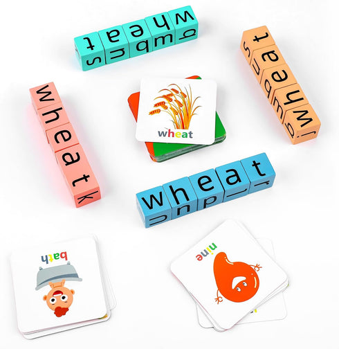 Wooden Blocks Spelling Game, Upgraded Matching Letter Alphabet Game with Reading Blocks Crossword Puzzle Flash Cards Storage Box Word Builder Educ...