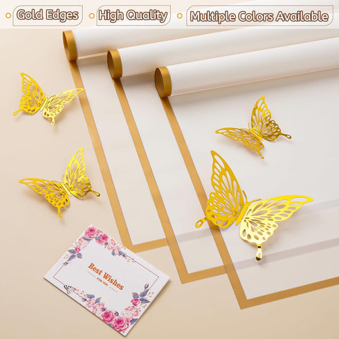 XIRTAIOV 20 Sheets Flower Wrapping Paper, Waterproof Floral Bouquet Wrapping with 3D Butterflies and Greeting Cards, Florist Supplies Packaging Pa...