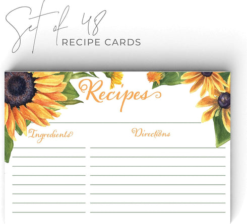 Sunflower Yellow Floral Recipe Cards from Dashleigh, 48 Cards, 4x6 inches, The Gift Collection, Water-Resistant and Double-Sided (Yellow Sunflower...