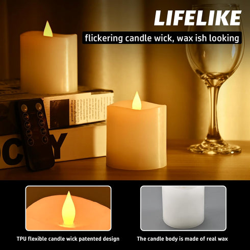 GINROGD Flameless Candles with Remote Timer Battery Operated Candles Flickering Led Pillar Fake Candles 3-inch Real Wax for Home Decor Ivory Holid...