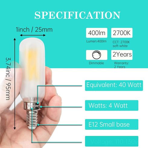 Frosted Light Bulbs E12 LED Bulb 40W Warm White 2700K, Chandelier Light Bulb Frosted, E12 Candelabra Light Bulb 40 Watt Equivalent T6 Tubular Cand...