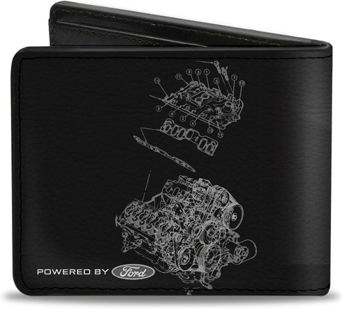 Buckle-Down Men's PU Bifold Wallet-Mustang Tri-Bar Stripe/GT Motor Blueprint, Multicolor, 4.0" x 3.5"...