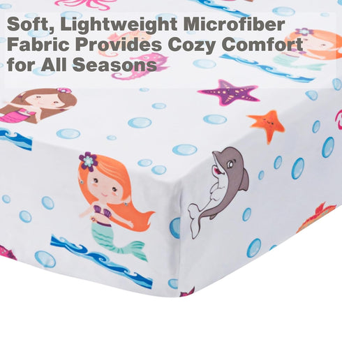 EVERYDAY KIDS Toddler Fitted Sheet and Pillowcase Set -Undersea Mermaids Adventure- Soft Breathable Microfiber Toddler Sheet Set...
