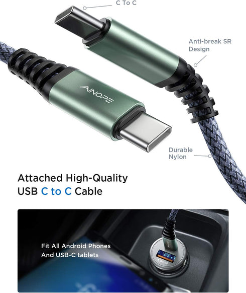 USB C Car Charger Super Mini AINOPE All Metal 54W Fast USB Car Charger PD&QC 3.0 Dual Port Car Adapter Compatible with iPhone 15 Pro Max/Mini iPho...
