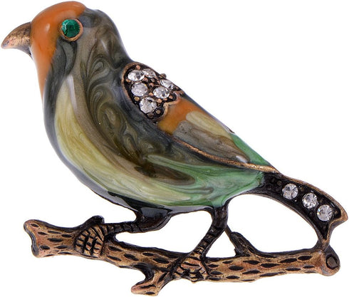 Alilang Antique Golden Clear Crystal Colored Rhinestones Multi Bird Sparrow Brooch Pin...