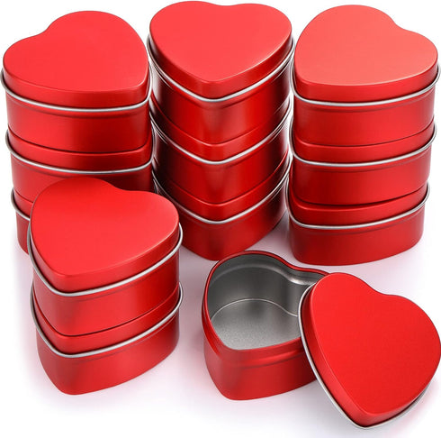 Vesici 12 Pack 2 oz Heart Shaped Metal Tins with Lids Empty Candle Jars Candle Containers Cans for Making Candles Heart Box for Mother's Day Candi...