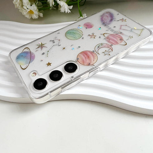 for Samsung Galaxy S23 Clear Case with Glitter Stars Planet Universe Design,Sparkle Bling Cute Slim Soft TPU Protective Women Girl's Phone Cover f...