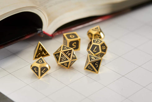 Metal DND Dice Set Black/Gold Polyhedral Dice with Polished Tin Carrying Case for Table Top Games D&D Dungeons and Dragons Role Playing Games...