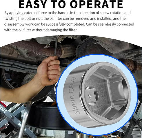1 PC Automobile Oil Grid Wrench, 32MM Steel Hexagon Fillet High Torque Single Head Filter Socket Wrench Repair Accessory, Compatible with Most Mod...