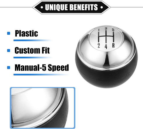 5 Speed Manual Gear Shift Knob Compatible for Mini R50 R53 2000-2006 for Mini Cabrio R52 2002-2008, Durable Plastic Black Silver Tone...