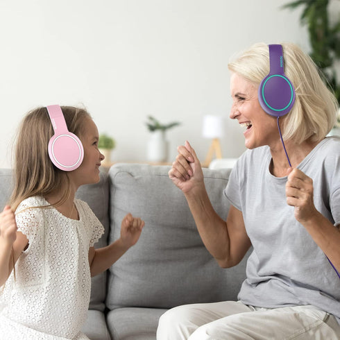 RORSOU R10 Kids Headphones with Microphone, Lightweight Folding Stereo Bass Headphones with 1.5M No-Tangle Cord, Portable Wired Headphones for Sma...