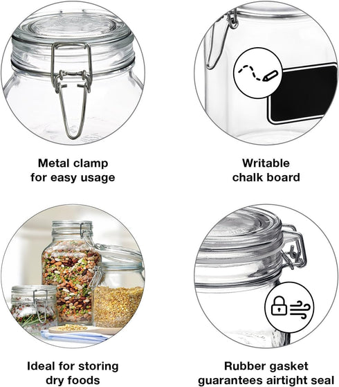 Bormioli Rocco Fido Square Clear Jar with Chalkboard, 33-3/4-Ounce...