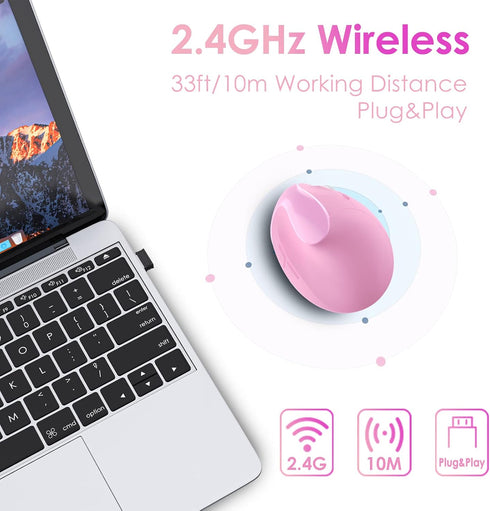 Ergonomic Mouse,Rechargeable Small Vertical Mouse with 6 Buttons Adjustable 800/1200/1600 DPI Pink Wireless Mouse for Laptop Desktop PC Mac...