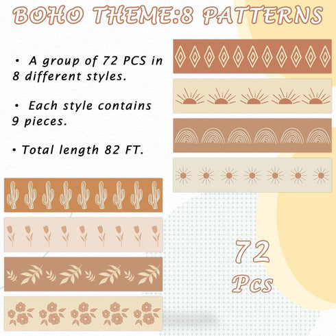 Whaline 82Ft Modern Boho Bulletin Board Borders Tulip Cactus Sun Rainbow Trim Border Boho Bulletin Board Stickers for School Classroom Office Deco...