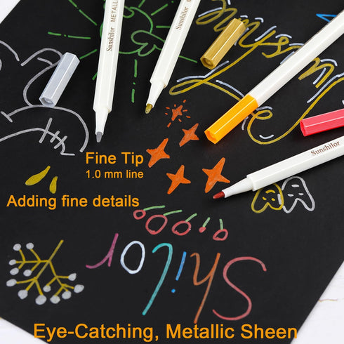 Sunshilor Metallic Markers Fine Point Metallic Marker Pens for Black Paper, Rock Painting, Easter Egg, Halloween Pumpkin, Card Making, Metal, Cera...