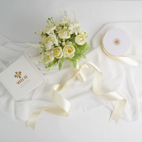 MEEDEE Ivory Satin Ribbon 1-1/2 Inch Ivory Ribbon Lux Satin Double Faced Satin Ribbon by 50 Yards Ivory Beige Polyester Satin Ribbon for Crafts, S...