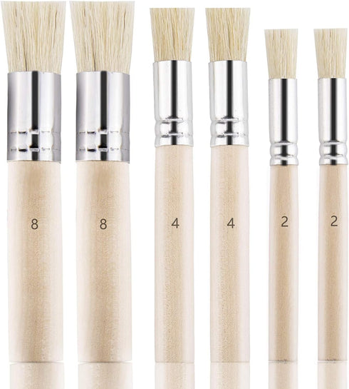 LUTER 6Pcs Wooden Stencil Brushes, Natural Bristle Stencil Brushes for Acrylic Painting, Oil Painting, Watercolor Painting, Card Making, DIY Art C...