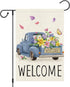 Welcome Spring Garden Flag 12x18 Double Sided Vertical Burlap Retro Truck Floral Garden Flags Summer Butterfly Yard Flags for Seasonal Outside Out...