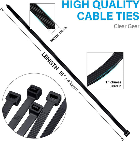 Zip Ties 16 inch Black wire ties 100 per pack Electrical Cable Ties with 60 lbs tensile Strength Suitable for Outdoor Workshop Farms...
