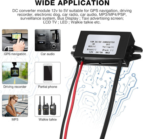 Weewooday 12v to 5v Dc Converter Buck Module USB Output Power Adapter Dc Car Power Converter Regulator(1 Piece)...