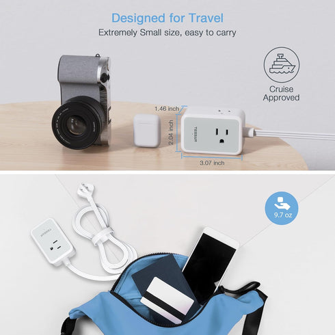 Small Flat Plug Power Strip, TESSAN Ultra Thin Extension Cord with 3 USB Wall Charger (1 USB C), 3 Outlets Mini Charging Station, 5 ft Slim Plug f...