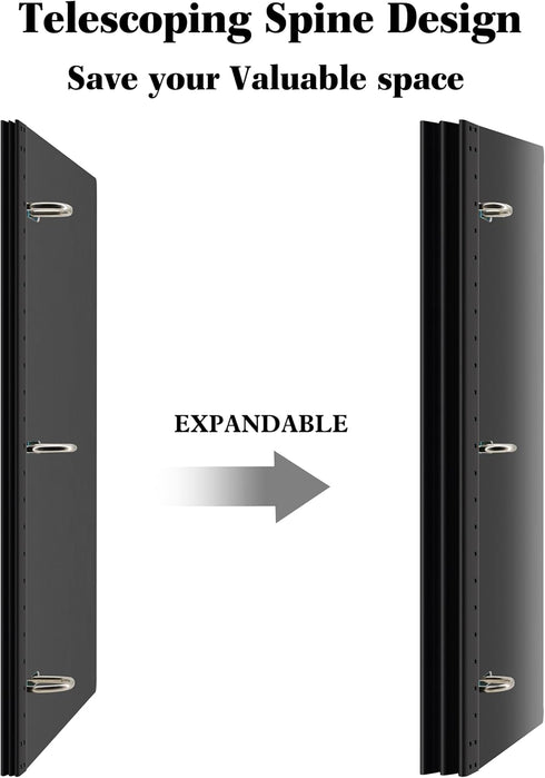 1 Inch Telescoping 3 Ring Binder- 1 PCS-Black, Portable Plastic Binder with Telescoping Spine, 3 Ring Binder with Foldable Front Cover Holds 8.5" ...
