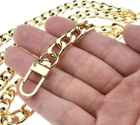 HAHIYO Purse Chain - 55.1 Inch Gold Strap for Shoulder, Cross Body, Sling, Handbag & Clutch - Comfortable Flat 0.4' Wide, 2.4mm Thick Metal - 1 Pa...