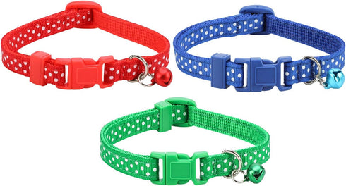 3 Pack Christmas Pet Collar, Adjustable Xmas Dog Collar with Jingle Bell, Wave Point Pattern Neck Ring | Cute Fashion Nylon Collar for Small Pet D...