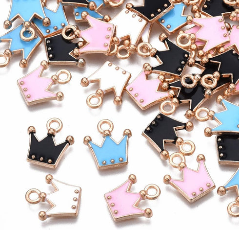 DanLingJewelry 100 pcs Random Color Crown Charms Pendants for Jewelry Making or DIY Crafts...