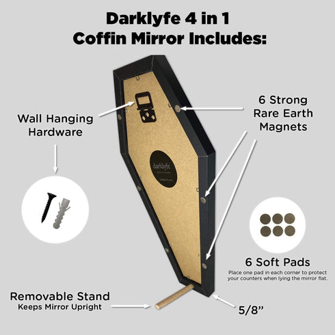 Gothic Decor Coffin Mirror - Wall Mounted, Tabletop, Home Mirror, All Rooms, 13 x 7 Inches...