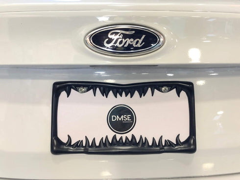 DMSE Universal Metal Shark Tooth Teeth Jaws License Plate Frame Cool Design for Any Vehicle (Black Sharks Tooth)...