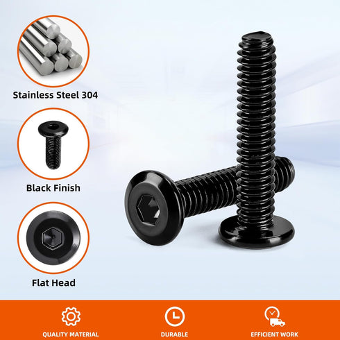 M6 x 20mm Flat Head Socket Head Screws Countersunk Bolts for Furniture Chair Table Desk Crib Bed, Carbon Steel, Black Oxide, Fully Threaded, 25 PC...
