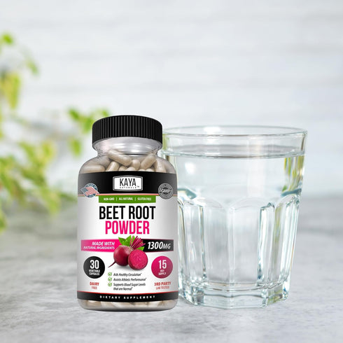 Kaya Naturals Premium Organic Beet Root Powder Supplements - Promotes Healthy Circulation and Nitric Oxide Flow - Non-GMO and Gluten Free - 30 Cou...