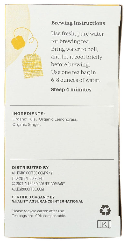 Allegro Tea, Organic Lemon Ginger Tulsi Tea Bags, 20 ct...