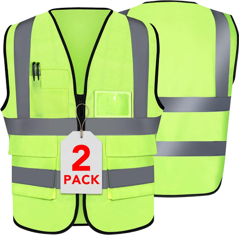 XPCARE 2-Pack Reflective Safety Vest For Women Men - High Visibility Security Vest- Pockets and Zipper Front - Neon Green Color...